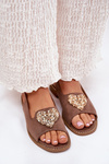 Ladies Sandals With Decorative Heart Dark Beige S.Barski KV27-018