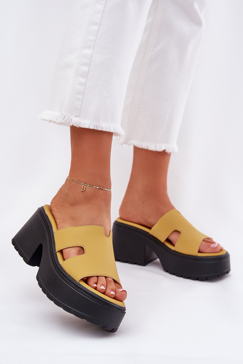 Ladies Platform Slippers With A Chunky Heel Yellow Rizana