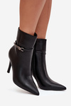 Women's ankle boots on heel with strap and silver element heated black Bellisse