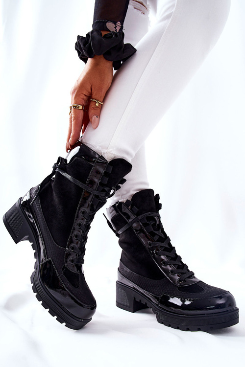 Skórzane Botki Czarne Meridiah