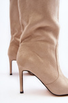 Women's Half-Calf Boots on Stiletto Beige Odetteia