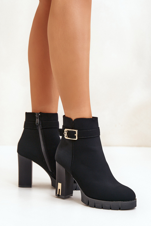 Leather Ankle Boots With Buckle On Heel Black  Eftane 