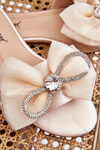 Women's Slippers With Bow And Rhinestones Beige Jolene