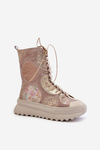 Ocieplane Skórzane Zamszowe Botki Na Platformie Beżowe Maciejka 06565-04