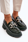 Women's Patent Loafers with Decoration Dark Green Arsaba