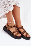 Ladies Platform Sandals With Gold Detail Leopard Fevire
