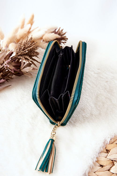 Quilted Wallet with Tassel Green