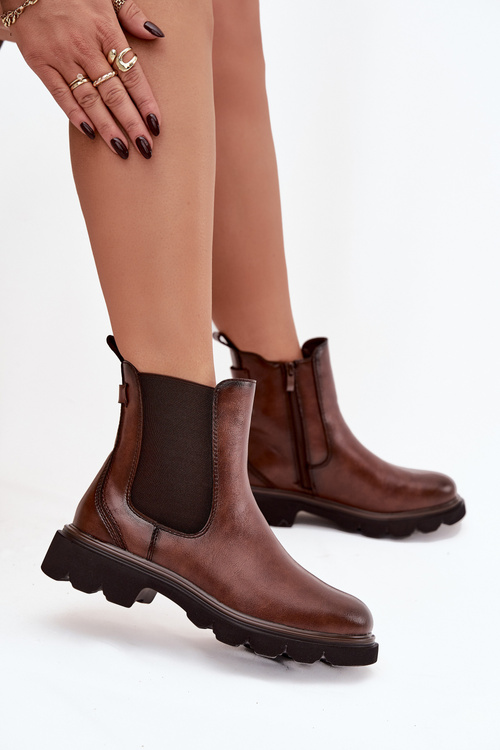 Women's winter ankle boots with zipper brown Rivelia