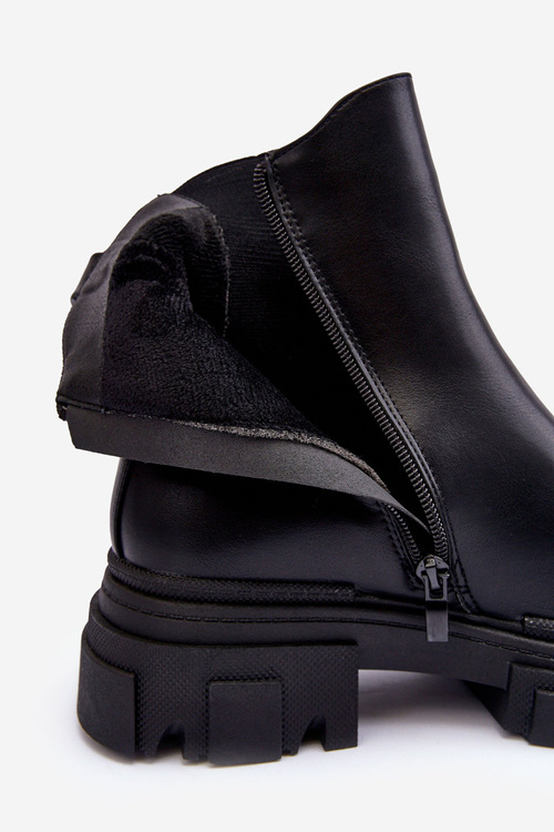 Leather Ankle Boots On Flat Heel and Platform Black Solita