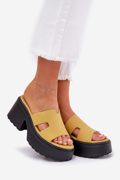 Ladies Platform Slippers With A Chunky Heel Yellow Rizana