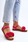 Women's Sandals With Textile Flowers Fuchsia Fiori