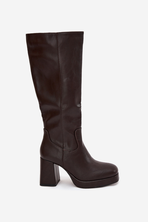 Women's Knee-High Boots With Zipper Heel Chocolate Selvia