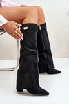 Women's Eco Suede Boots With Rolled Shaft On Heel Black Bralise