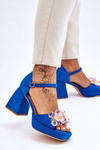 Fashionable Sandals With Crystals On Chunky Heels Blue Garrett