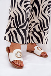 Eco Leather Flat Women's Sandals With Decorative Detail White Frelie