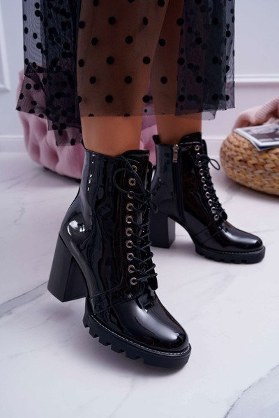 Women's Stiletto Boots Lacquered Black Insist