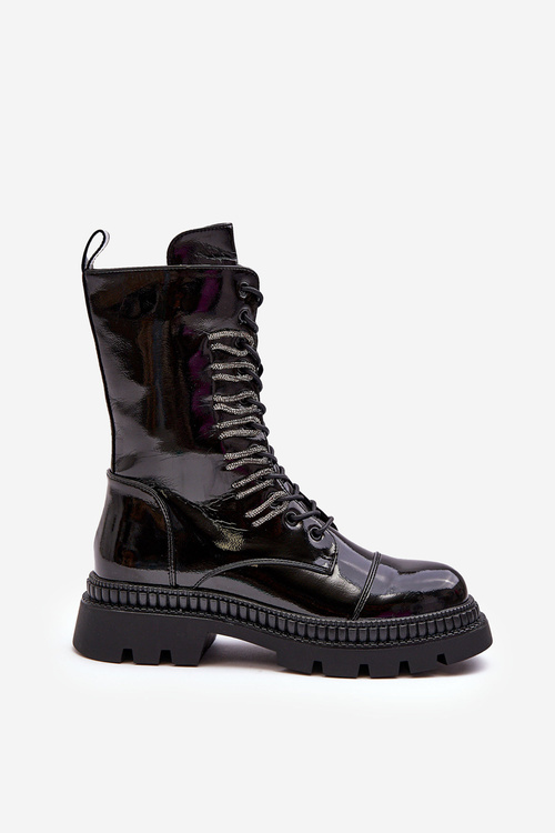 Women's Polished Lace-up Boots Black SBarski MR870-72