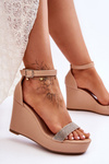 Fashionable Leather Wedge Sandals Nude Arwen