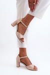 Women's Sandals with Stiletto Heel and Decorative Eco Leather Strap Beige Triavera