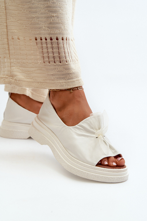 Damskie Sandały Skóra Naturalna Kokardka Białe Zazoo 2939