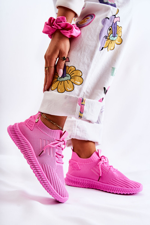 Buty Sportowe Sneakersy Damskie Materiałowe Różowe Storia