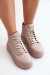 Sneakersy Damskie Wysokie Skóra Naturalna Platforma Beżowe Vinceza 66707
