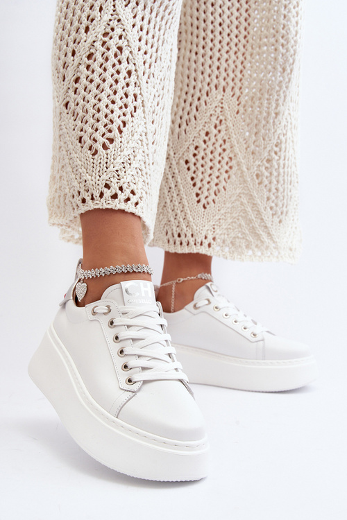 Leather Women's Sneakers with Bracelet CheBello 4406 White