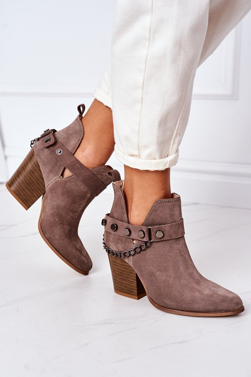 Velor Boots On A Block Heel Lewski Shoes 2880 Brown