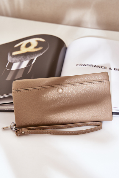 Eko Skórzany Portfel Damski Duży Z Tłoczeniem Ciemnobeżowy Martiel