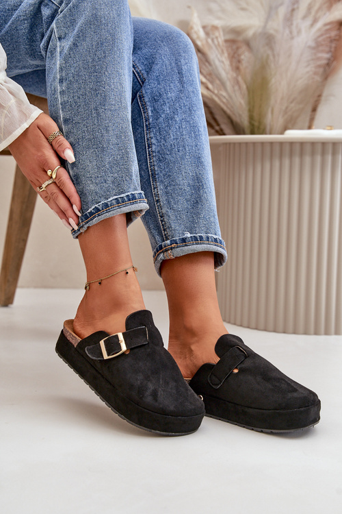 Women's Platform Clogs With Gold Buckle Black Terilaina