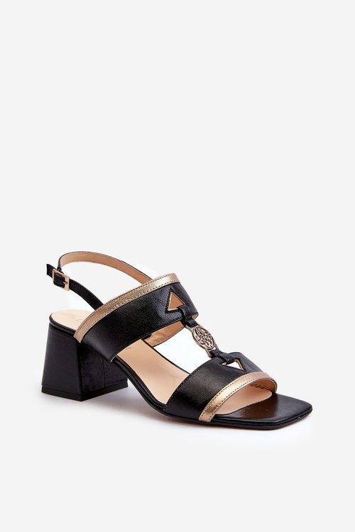 Leather Elegant Sandals with Block Heel Laura Messi 2768 Black
