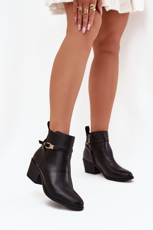 Women's Ankle Boots With Zip With Strap And Gold Detail Black Zelinae