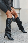 Women's High Heel Ankle Boots Slip-On With Gathering Black Rosivine