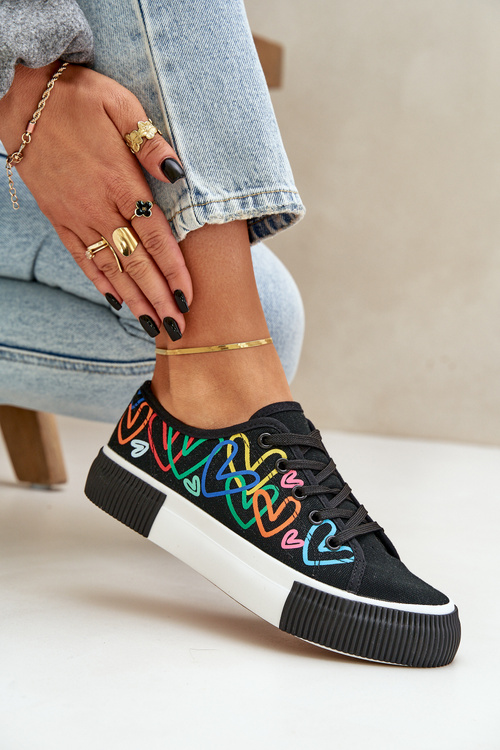 Ladies Sneakers Hearts Black Fonirea