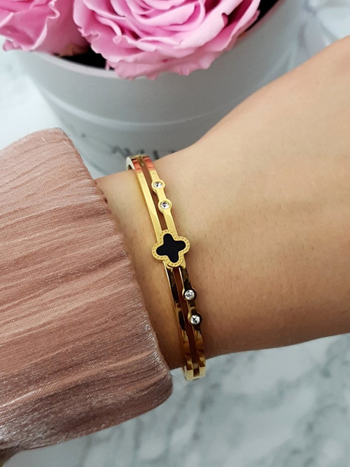 Women's Steel Bracelet With Four Zircons Gold Avior