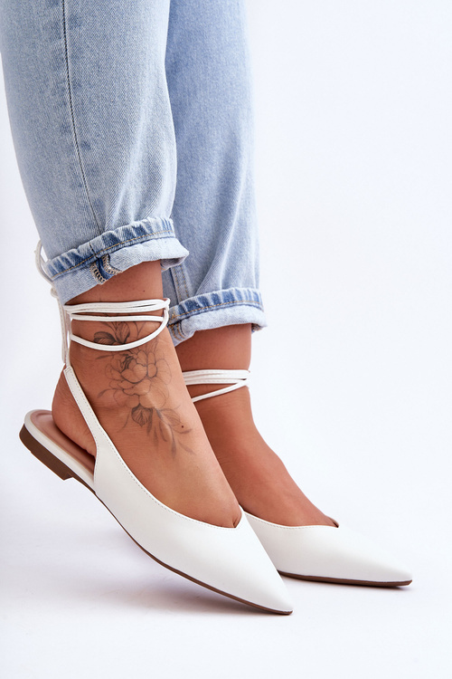 Baleriny Damskie Wiązane Białe Lilly Ann 4074