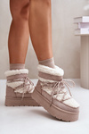 Platform Snow Boots With Lacing Light Beige Izathiel