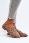 Women's Loafers with Flat Heel and Embellishment Dark Beige Aviole