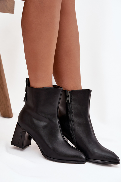 Damskie Botki Skóra Naturalna Obcas Słupek Ocieplane Czarne Vinceza 66812