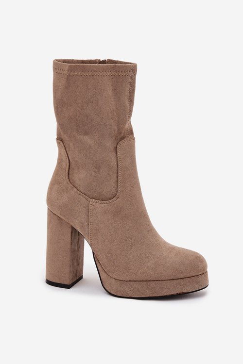 Women's Block Heel Boots Made of Eco Suede Beige Carolina