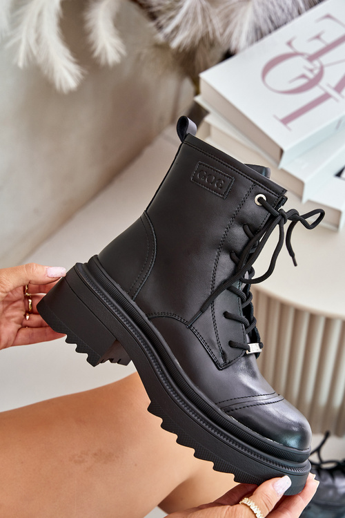 Women's Warm Leather Ankle Boots Black Goe OO2N4115-W2