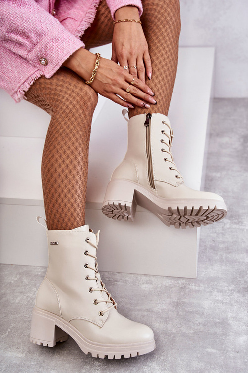 Women's Warm Boots On High Heel Light Beige Grethe