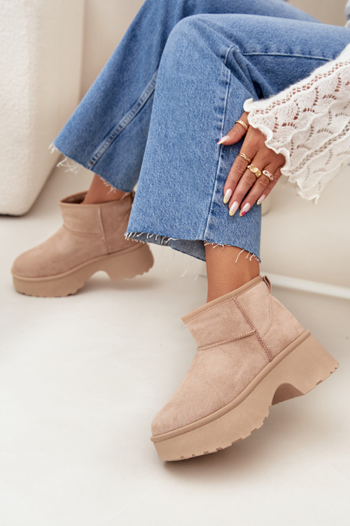 Women's Low Slip-On Snow Boots Lined With Fur Khaki Mavelle