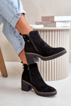 Lined Women's Ankle Boots with Block Heel in Black Faux Suede Velarilla