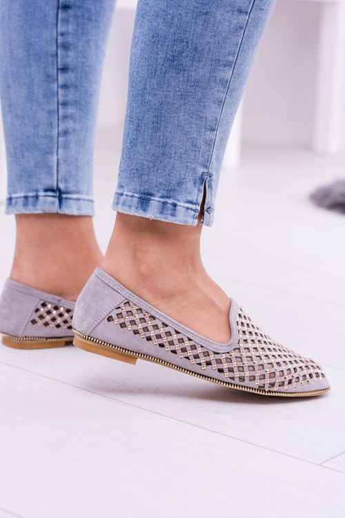 Lu Boo Grey Openwork Ballerinas Lords Studs Carmar