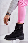 Women's Lace-up Suede Flat Heel Boots Black Firmina