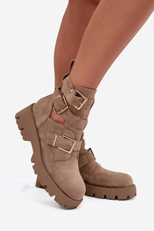 Women's Ankle Boots with Straps and Silver Clamps Beige Helisse