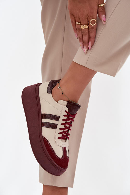 Leather Women's Sneakers on Platform Zazoo 3775 Beige-Burgundy