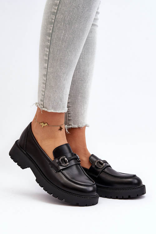 Mokasyny Damskie Eko Skóra Czarne Ledda 62120