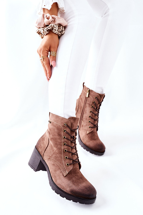 Women's Boots On High Heels Suede Beige Dunaff